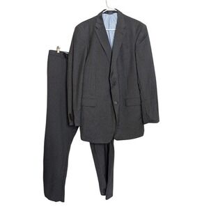 Tommy Hilfiger Suit 2 Piece Set Men Jacket 44L Gray Pinstripe Pant 100% Wool